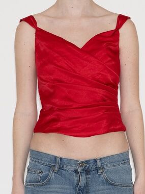 American Vintage Red Satin Draped Tank Top